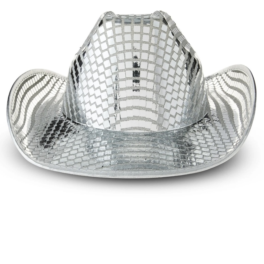 BRAND NEW Disco Cowboy Hat, Silver, for Adults, “One Size” (See Measurements)